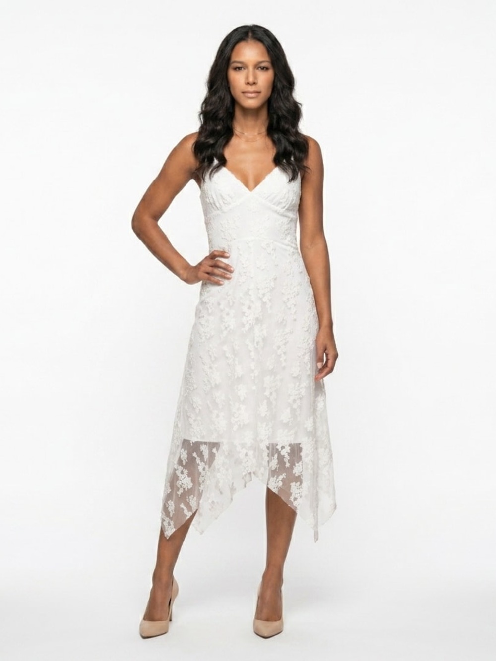 NWT Storia Women's White Slip Wedding Dress with Sheer Lace Overlay Midi Sz XL